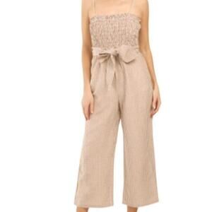 House of Harlow 1960 Linen Gingham Plaid Jumpsuit XS Smocked Cottagecore Trad